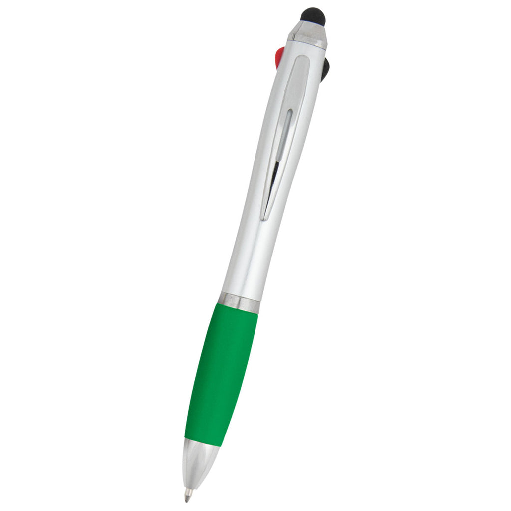 Hit Silver with Green 3-In-One Pen with Stylus