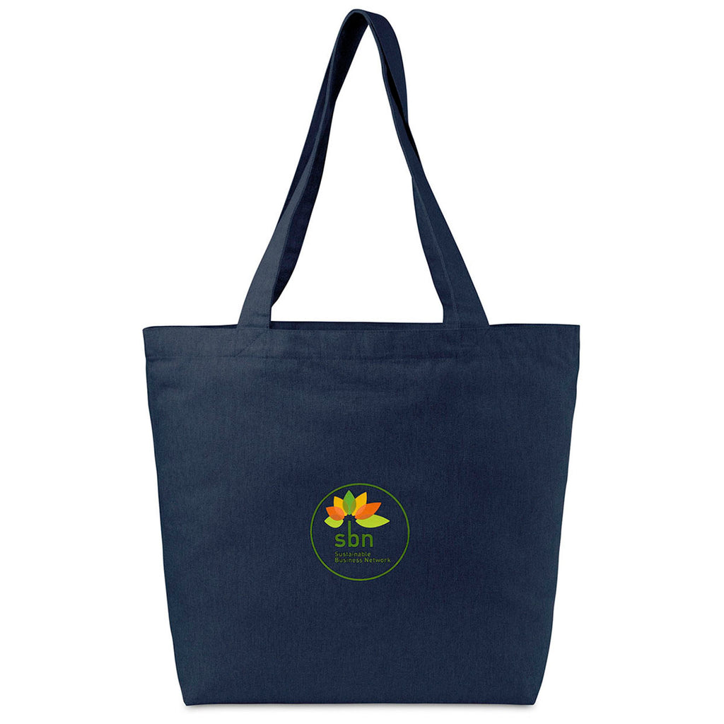Gemline Indigo Denim AWARE Recycled Cotton Shopper Tote with Interior Zip Pocket