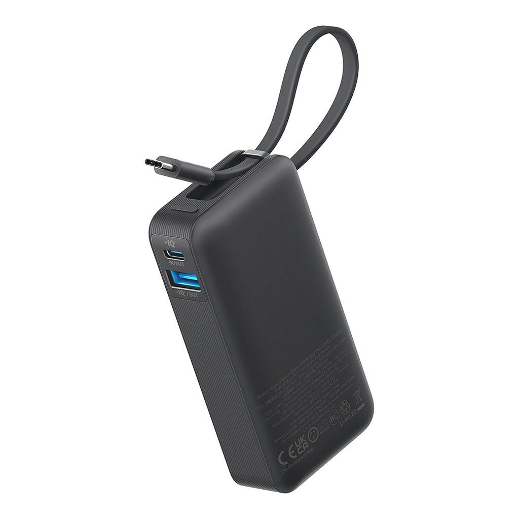 Anker Black Nano Power Bank (30W, Built-In USB-C Cable)