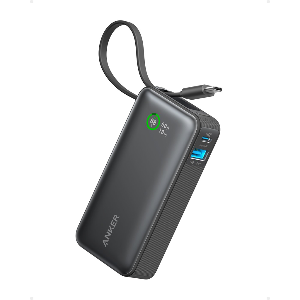 Anker Black Nano Power Bank (30W, Built-In USB-C Cable)