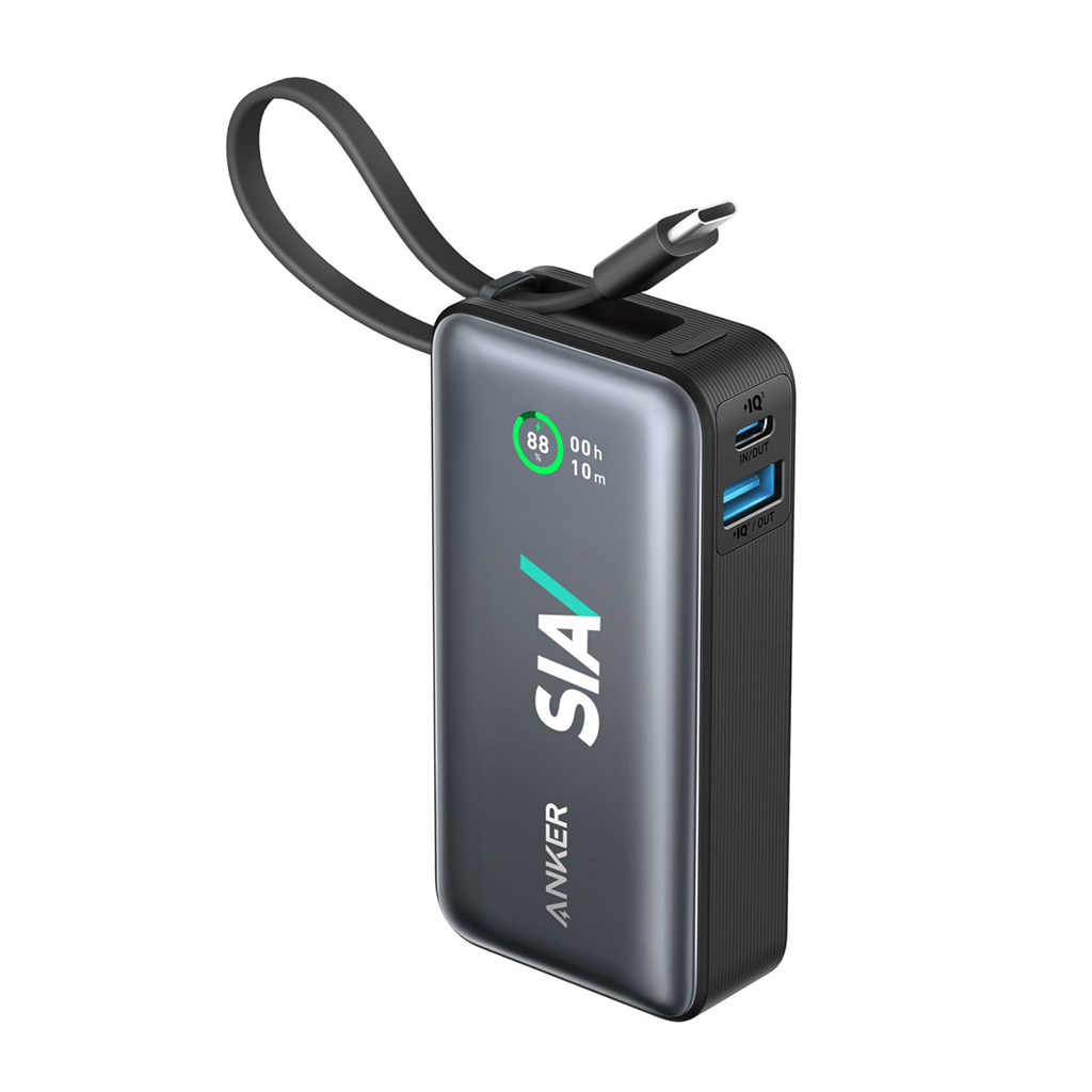 Anker Black Nano Power Bank (30W, Built-In USB-C Cable)