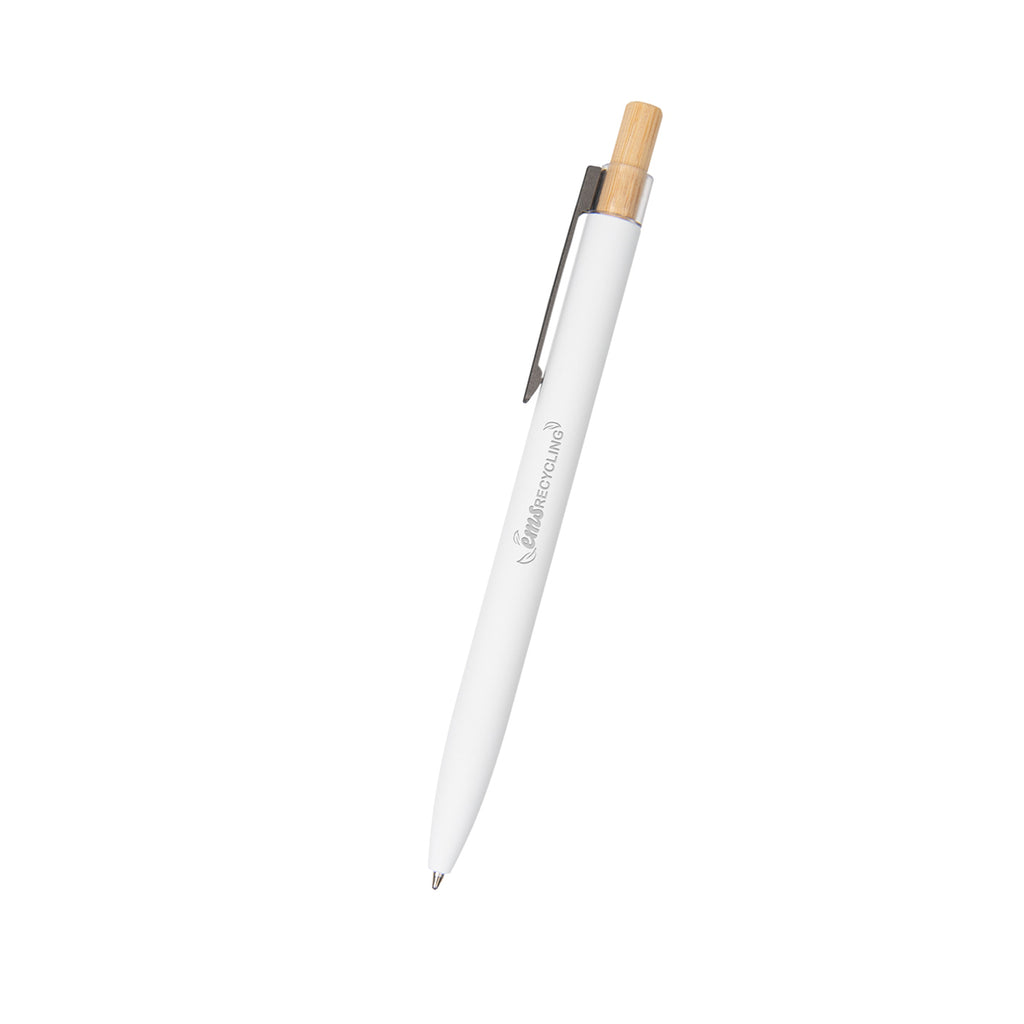 Hit White Recycled Aluminum Pen with Bamboo Plunger