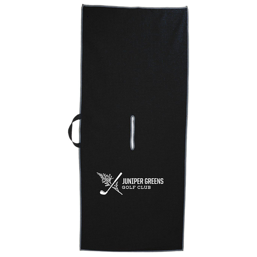 Leed's Black 17" x 40" RPET Slip-Over Players Towel