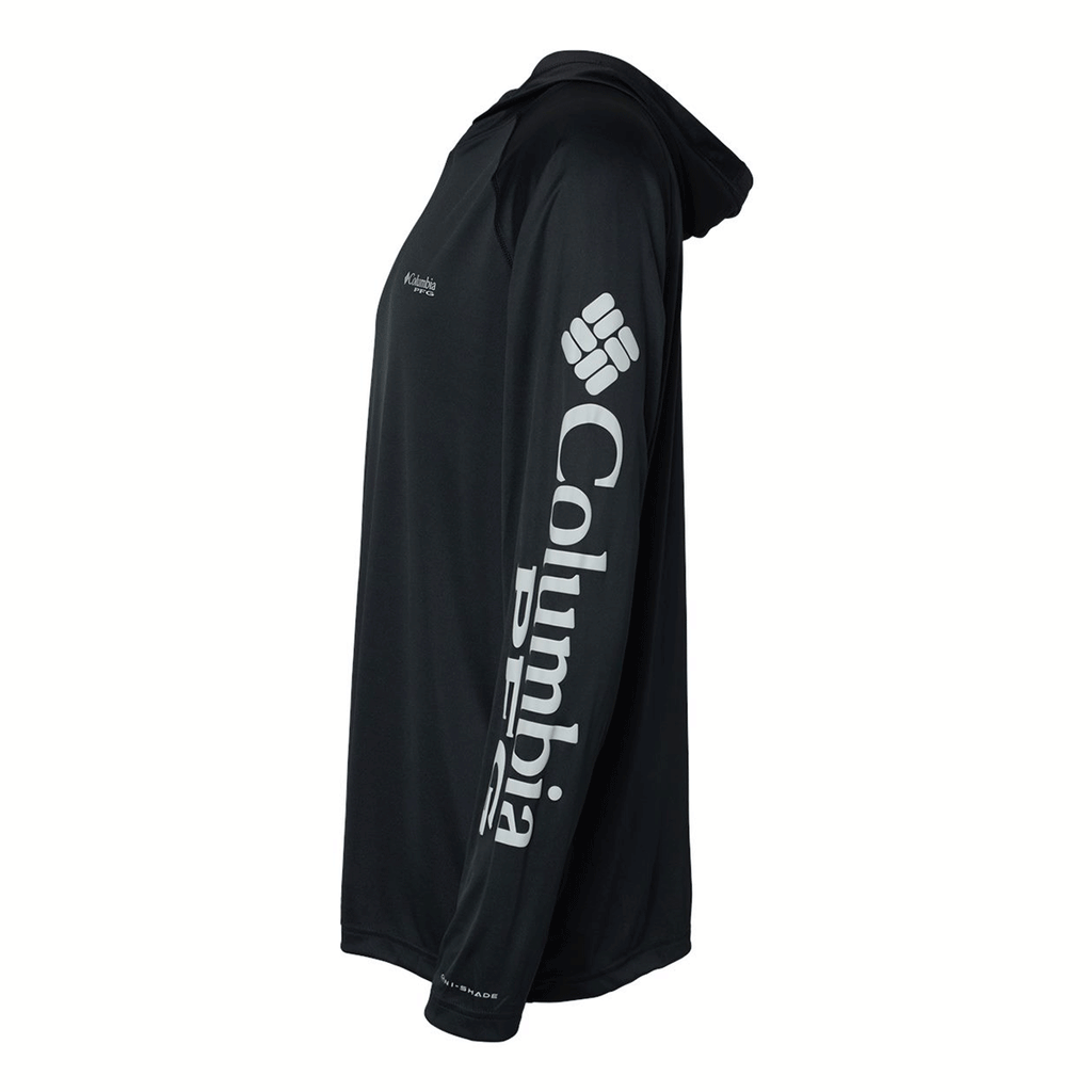 Columbia Black/Cool Grey PFG Terminal Tackle Hooded Long Sleeve Shirt