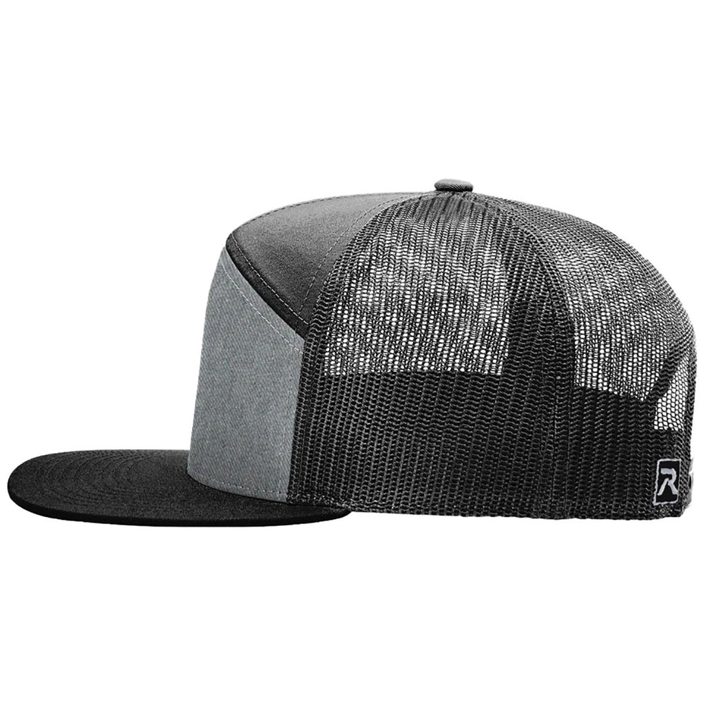 Richardson Heather Grey/Black/Black 7-Panel Trucker