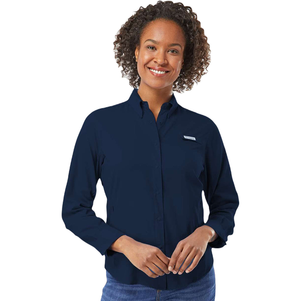 Columbia Women's Collegiate Navy PFG Tamiami Long Sleeve Shirt