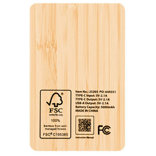 Hit Grey with Bamboo 5,000 mAh Bamboo & rPET Power Bank