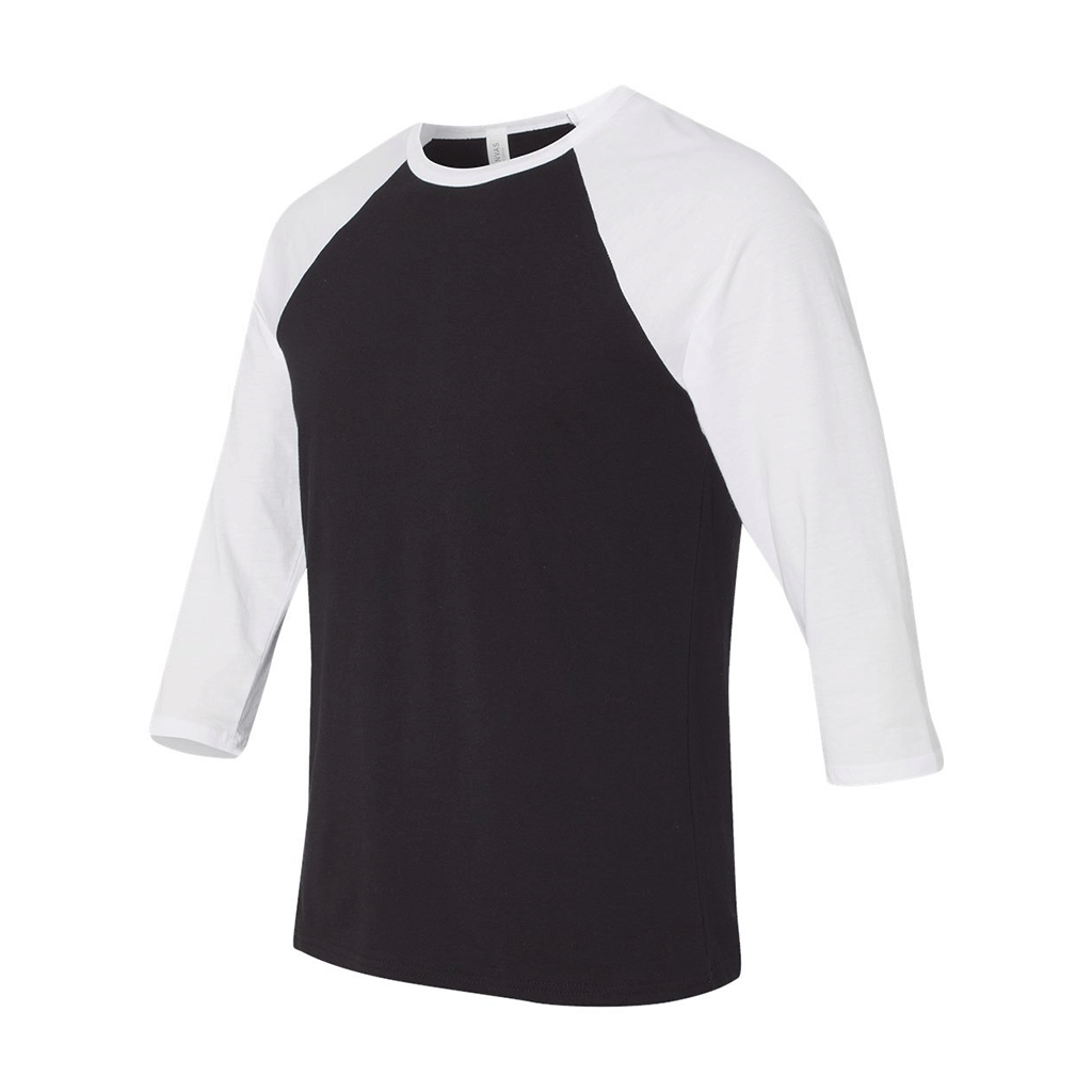 Bella + Canvas Unisex Black/White 3/4 Sleeve Baseball T-Shirt