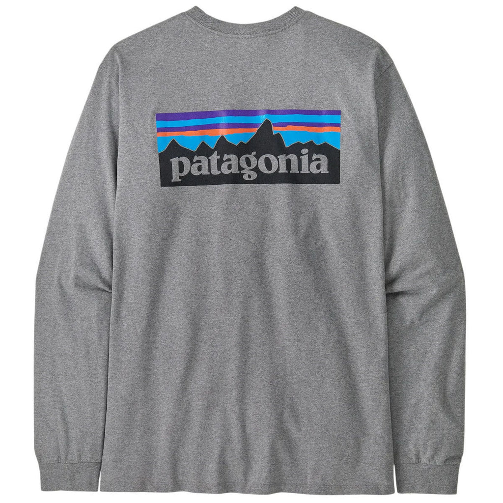 Patagonia Men's Gravel Heather Long-Sleeved P-6 Logo Responsibili-Tee