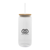HIT White 20 Oz. Ribbed Borosilicate Glass Can With Bamboo Lid