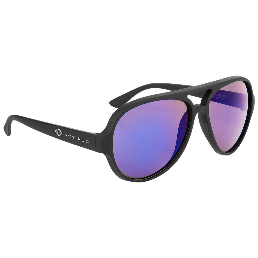 Hit Black With Blue Rubberized Recycled Frame Aviator Sunglasses