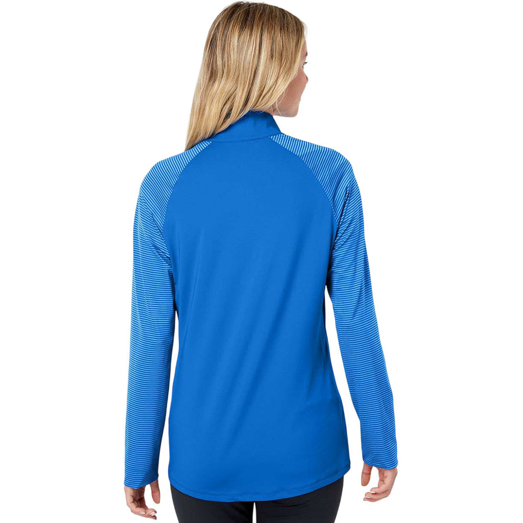 Adidas Women's Glory Blue Stripe Block Quarter-Zip Pullover