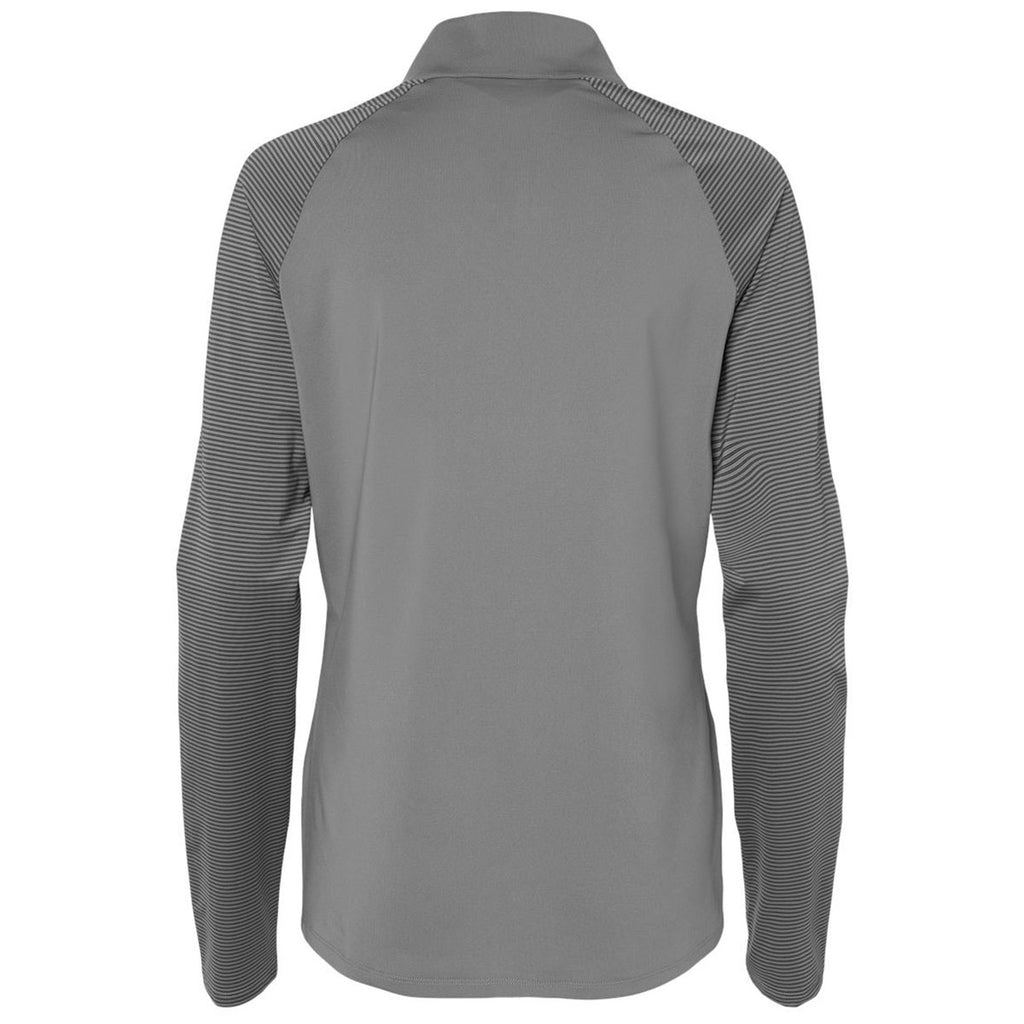 Adidas Women's Grey Three Stripe Block Quarter-Zip Pullover