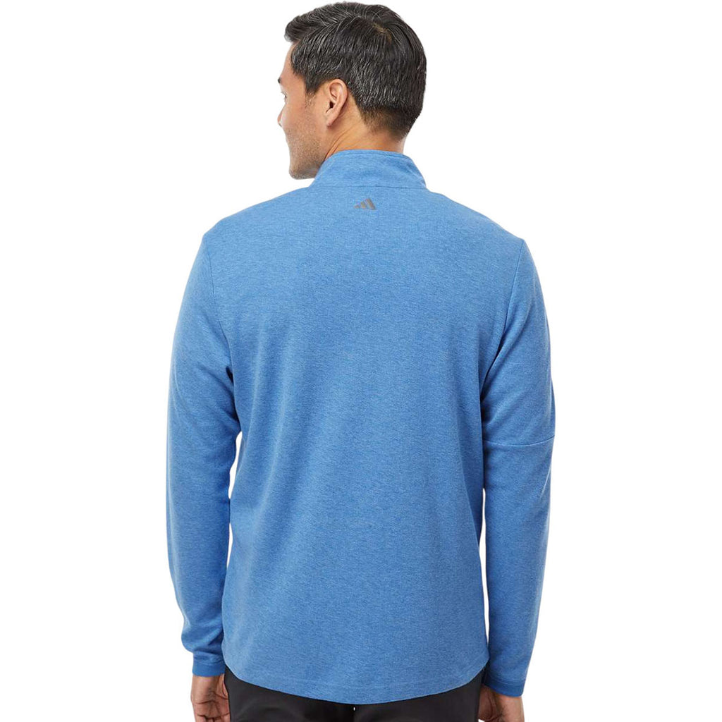 Adidas Men's Focus Blue Melange 3-Stripes Quarter-Zip Sweater