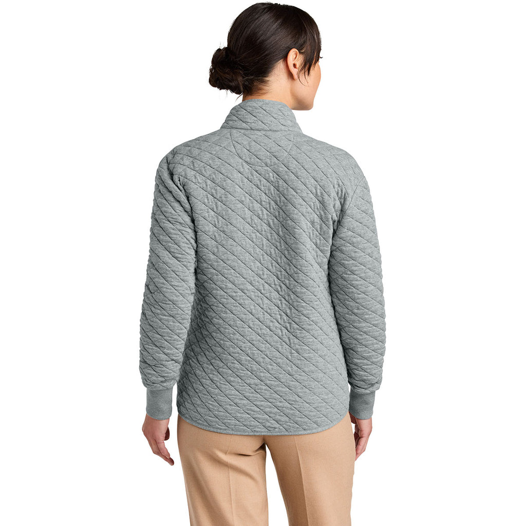 Brooks Brothers Women's Light Shadow Grey Heather Diamond Quilt Full-Zip
