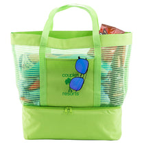 The Bag Factory Lime Green 2 in 1 Striped Mesh Beach Bag Cooler