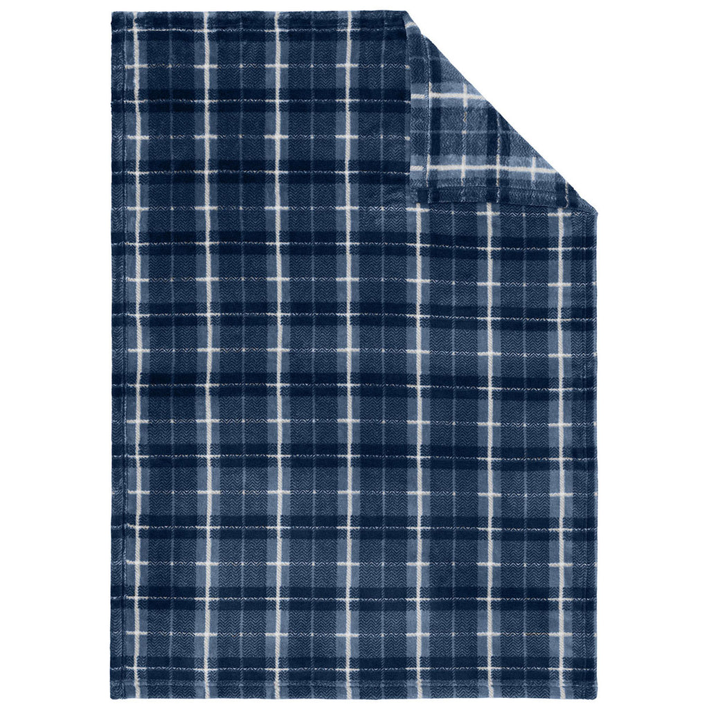 Port Authority True Navy/Dusk Herringbone Plaid Small Ultra Plush Blanket