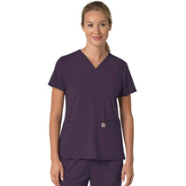 Carhartt Women's Black Plum Three-Pocket Flex Panel V-Neck Scrub Top