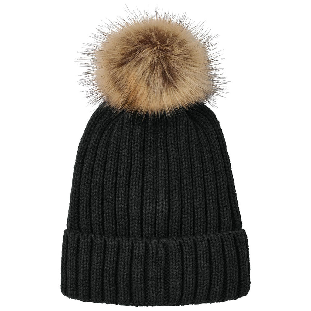 Port Authority Deep Black Faux Fur Pom Beanie