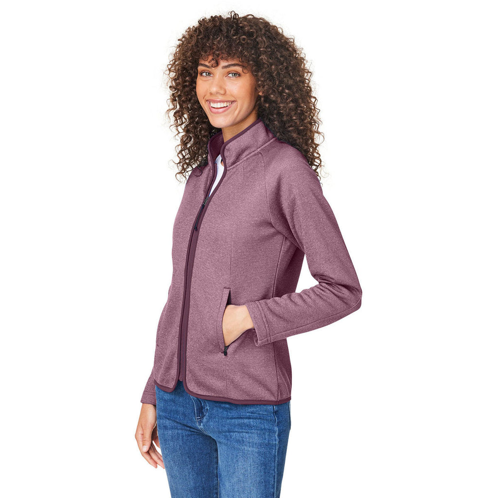 Core 365 Women's Burgundy/White Venture Heathered Stripe Full-Zip