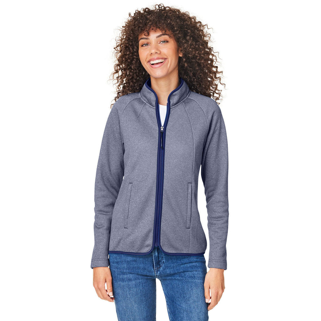 Core 365 Women's Classic Navy/White Venture Heathered Stripe Full-Zip