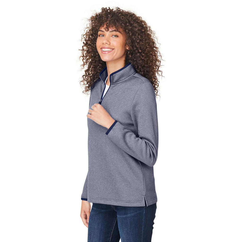 Core 365 Women's Classic Navy/White Venture Heathered Stripe Quarter-Zip