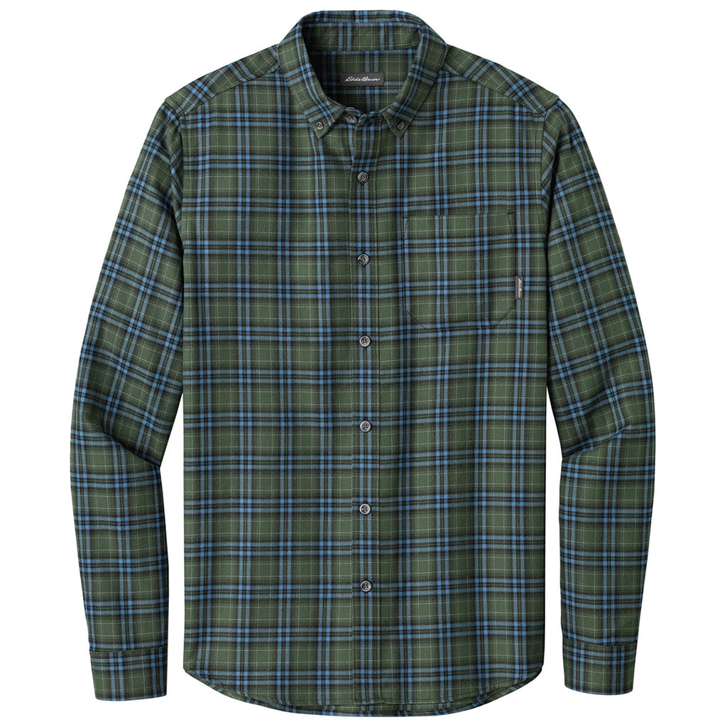 Eddie Bauer Men's Soft Olive Plaid Long Sleeve Favorite Flannel Plaid Shirt