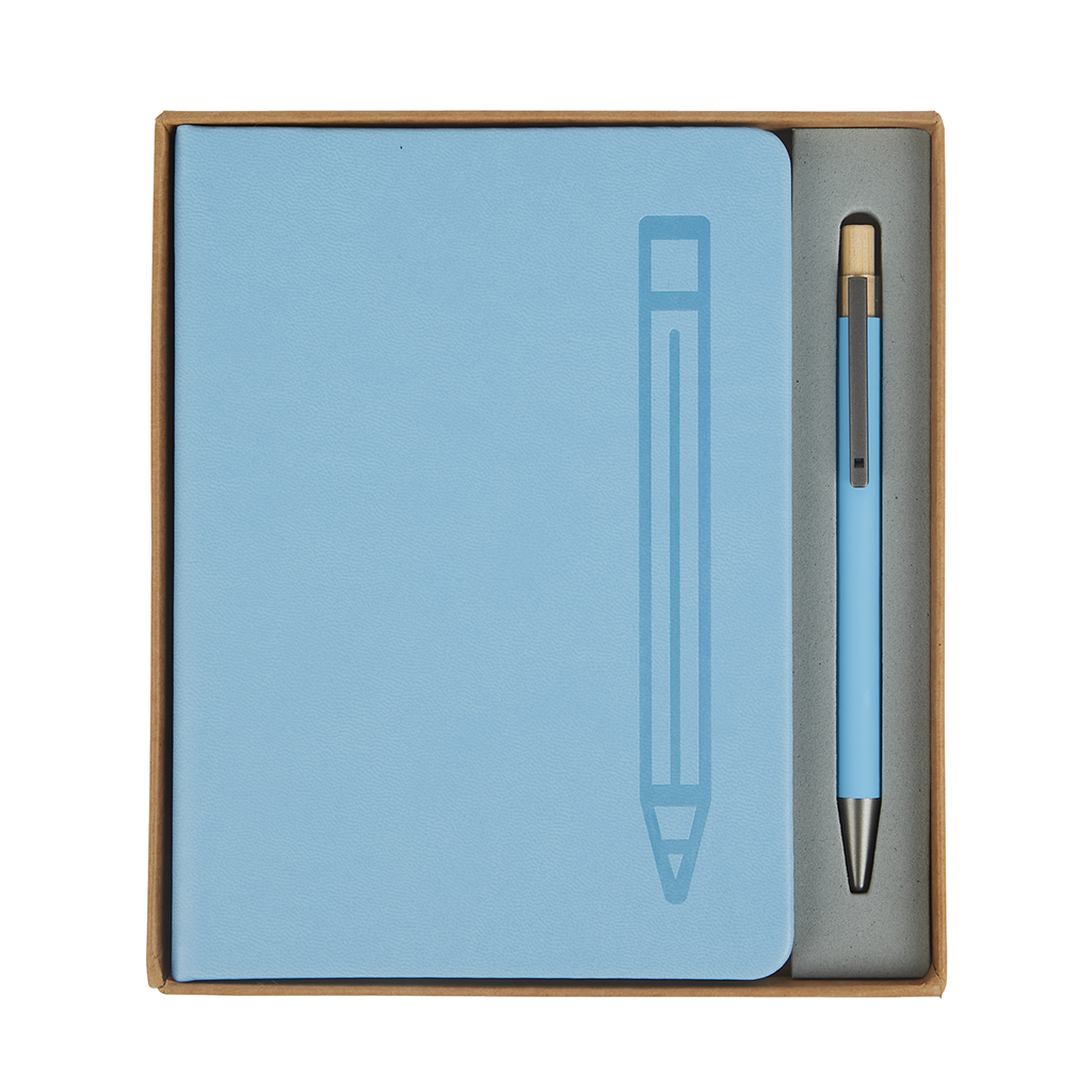 Logomark Light Blue Manhattan II Gift Set w/Magnetic Journal & Recycled Pen