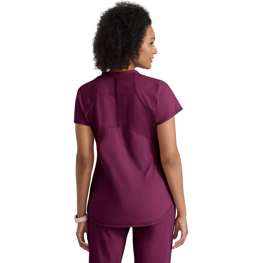 Grey's Anatomy Women's Wine Two Pocket V-Neck Define Top