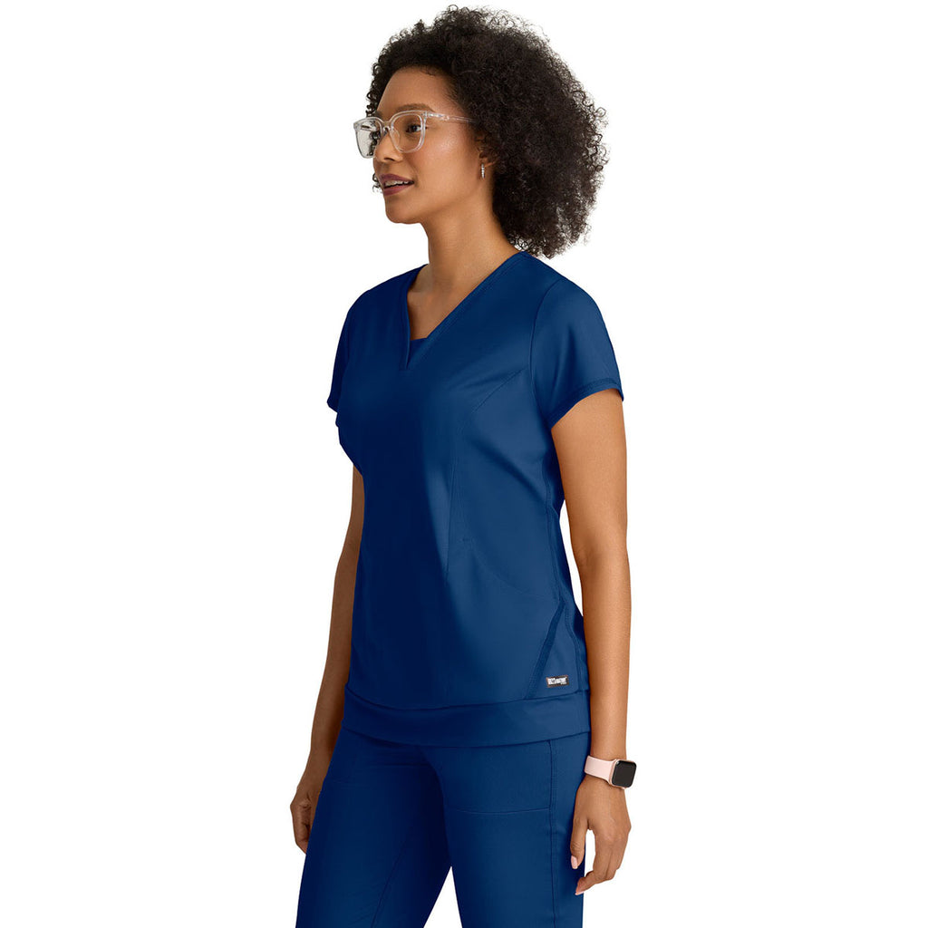 Grey's Anatomy Women's Indigo (Navy) Two Pocket V-Neck Motivate Top