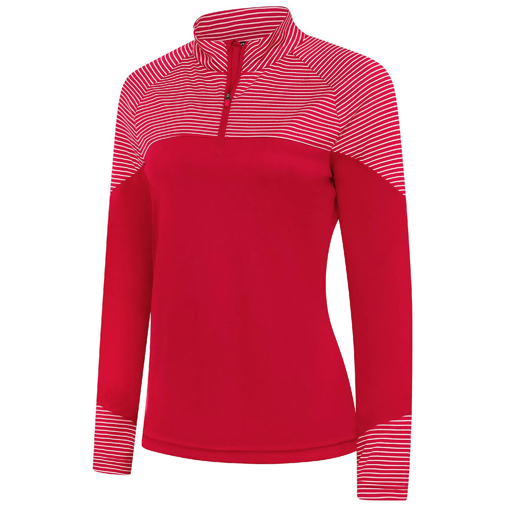 Levelwear Women's Flame Red Classic Stripes Pullover