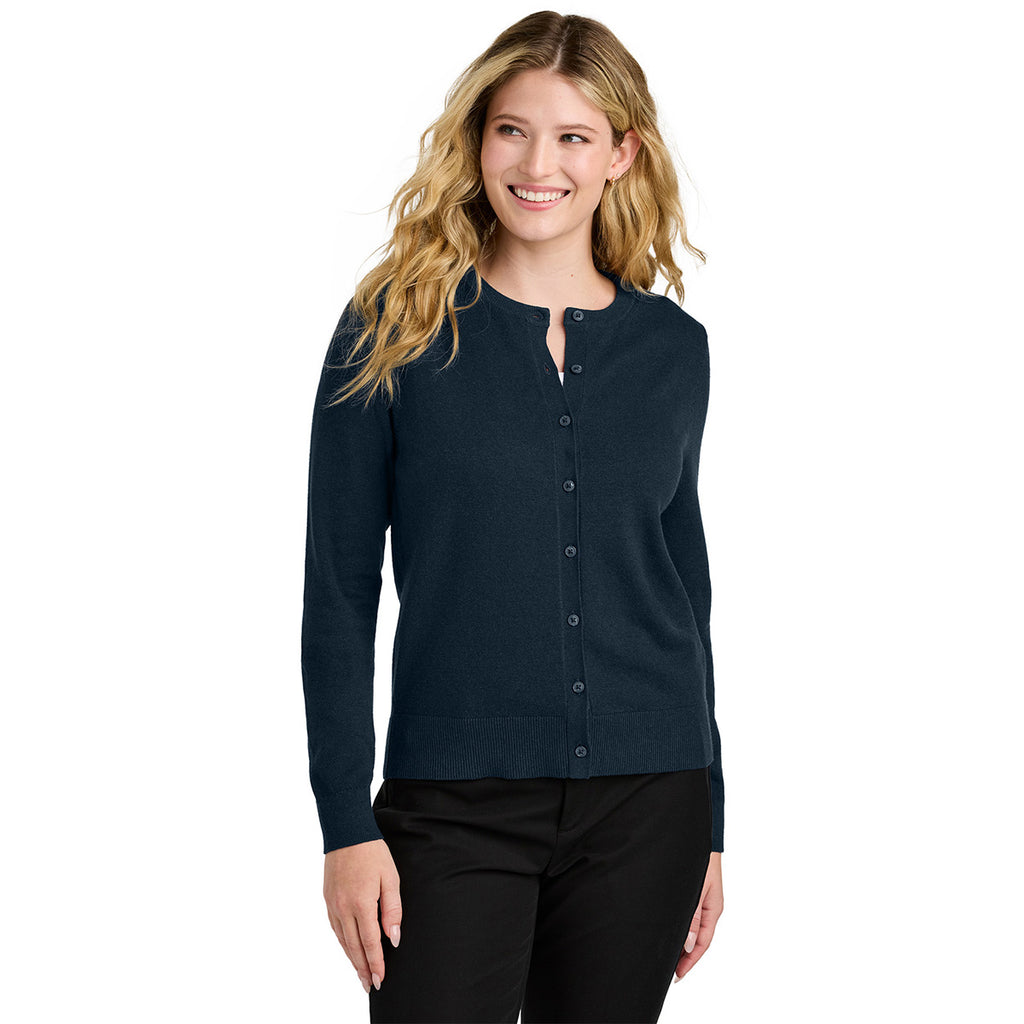 Port Authority Women's River Blue Navy Easy Care Crewneck Cardigan Sweater