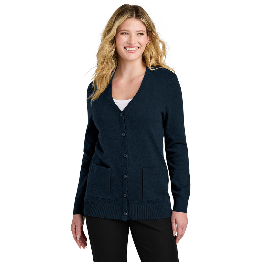 Port Authority Women's River Blue Navy Easy Care Button-Up Cardigan Sweater