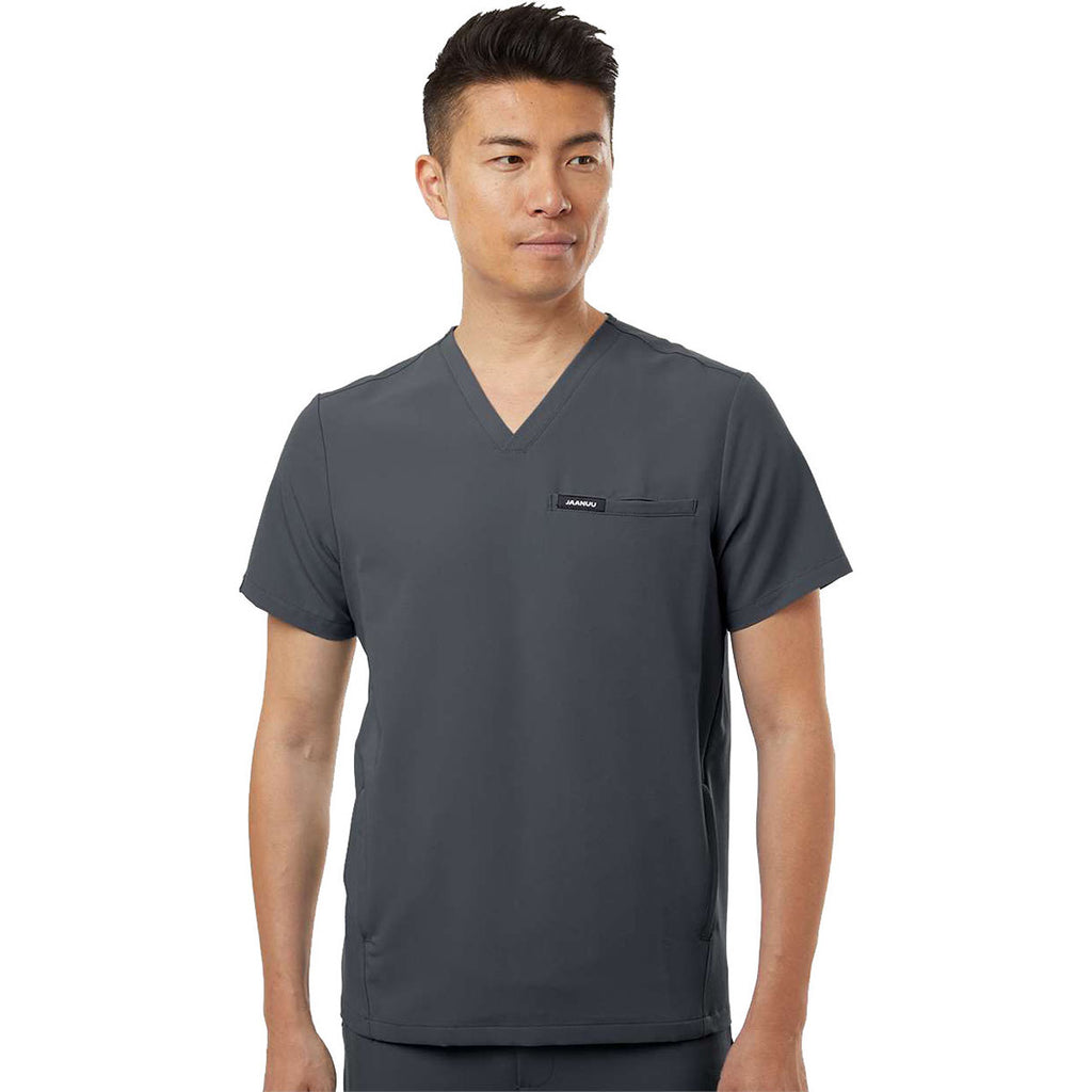 Jaanuu Men's Carbon Grey Platt 3-Pocket Scrub V-Neck Top