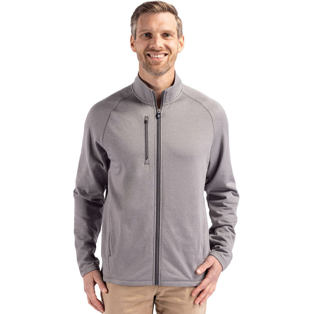 Cutter & Buck Men's Elemental Grey Heather Peshastin Fleece Recycled Full Zip Jacket