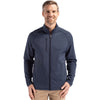 Cutter & Buck Men's Navy Blue Heather Peshastin Fleece Recycled Full Zip Jacket