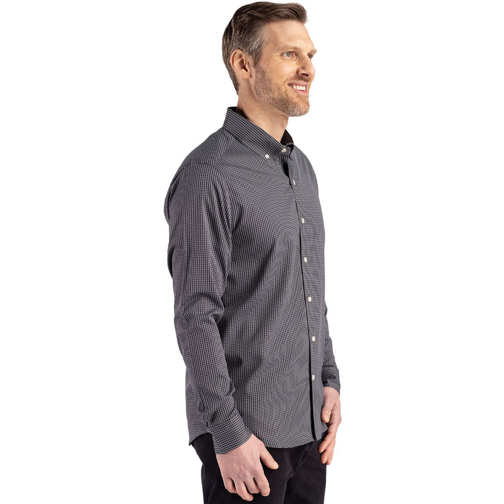 Cutter & Buck Men's Black/Elemental Grey Skyline Epic Confidence Recycled Gingham Long Sleeve Dress Shirt