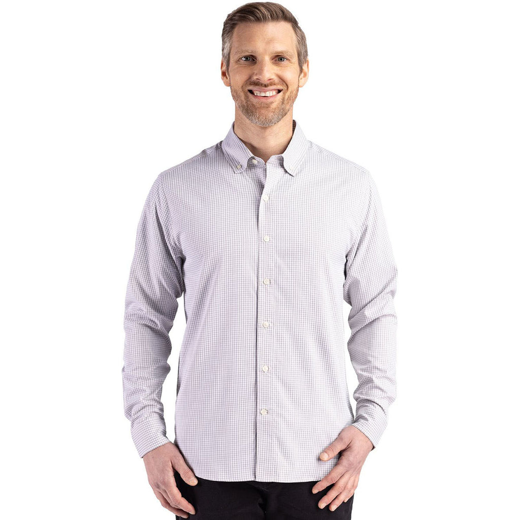 Cutter & Buck Men's Concrete/White Skyline Epic Confidence Recycled Gingham Long Sleeve Dress Shirt