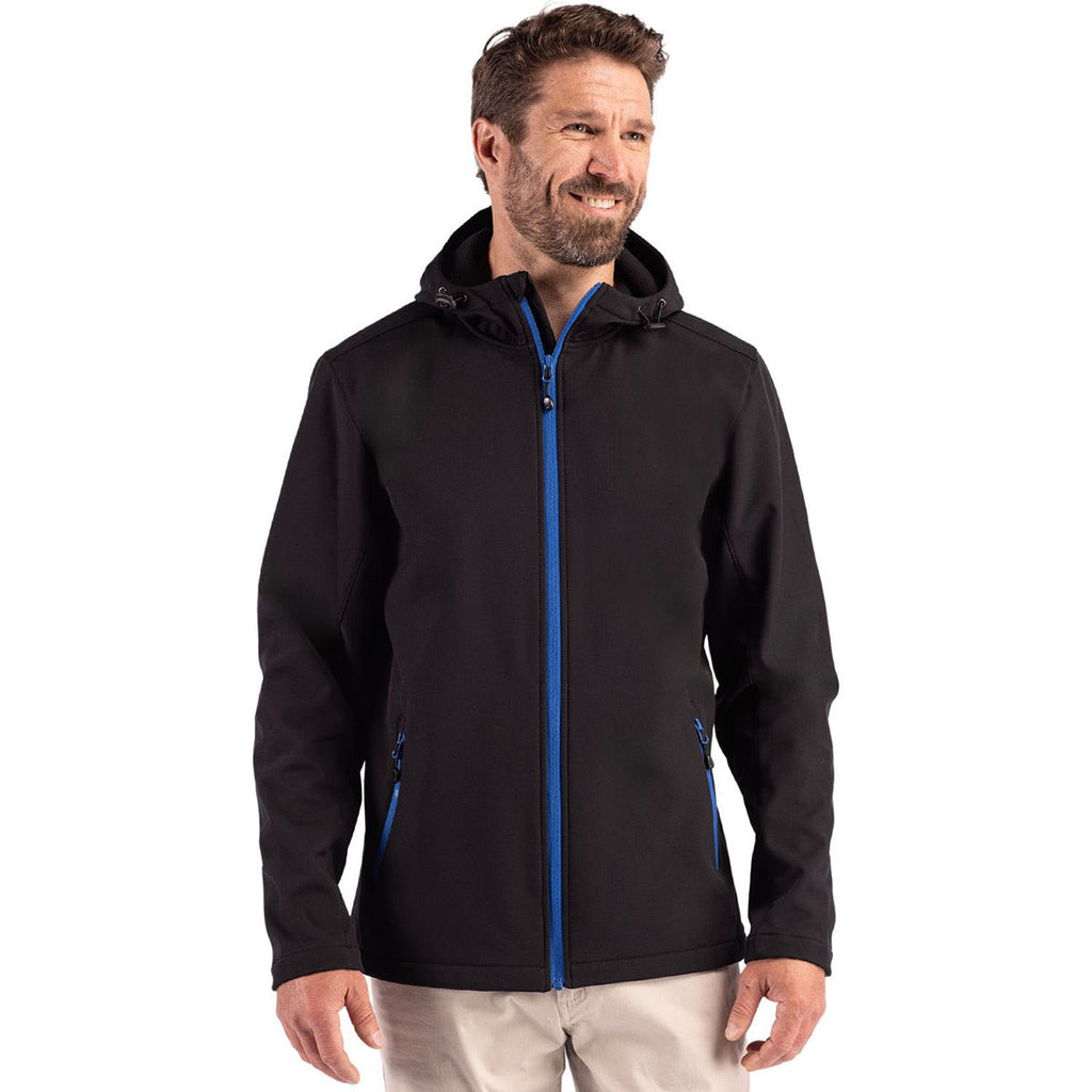 Clique Men's Black/Royal Blue Tempo Recycled Stretch Softshell Hooded Jacket