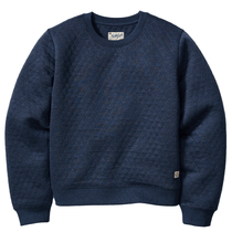 Marine Layer Women's Navy Heather Corbet Quilted Puff Sleeve Crewneck