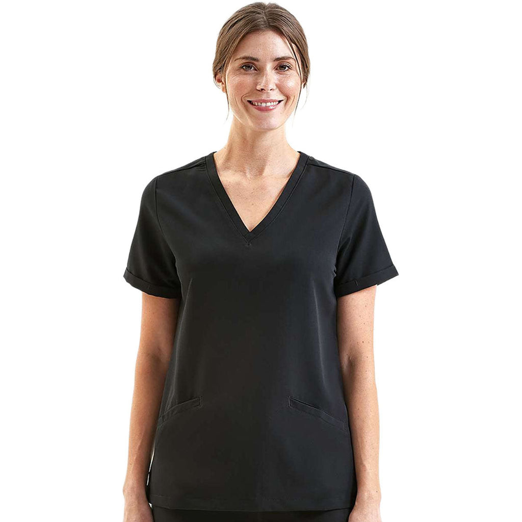 Onna Women's Black Invisible V-Neck Stretch Scrub Top
