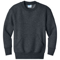 Port & Company Youth Dark Heather Grey Core Fleece Crewneck Pocket Sweatshirt