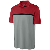 Sport-Tek Men's Deep Red/Grey Concrete Heather/Black UV Micropique Colorblock Polo