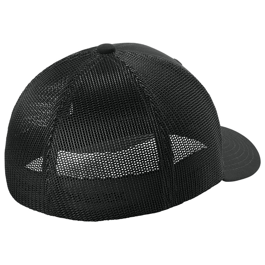 Sport-Tek Black/Black Stretch-Tek Mesh Back Cap