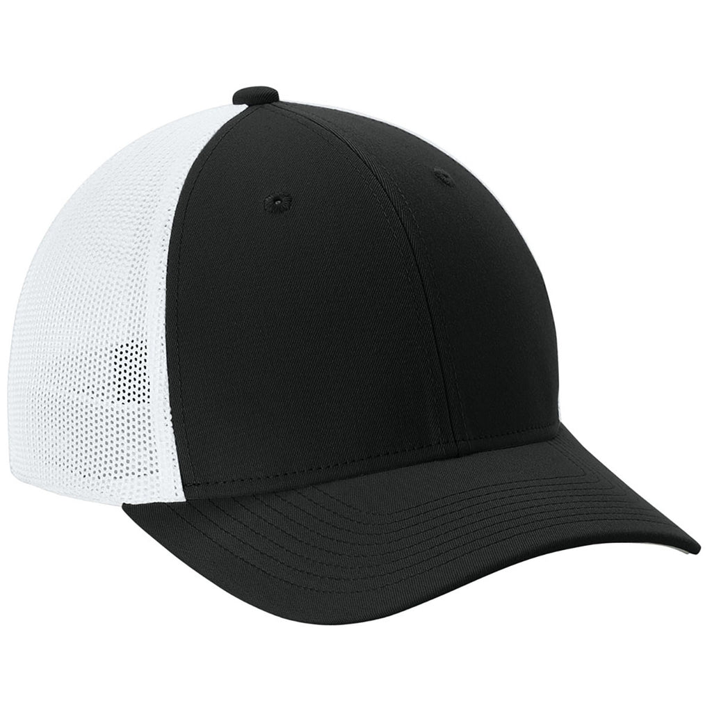 Sport-Tek Black/White Stretch-Tek Mesh Back Cap