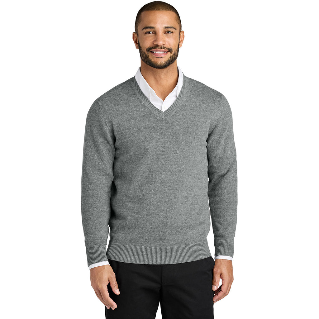 Port Authority Men's Medium Heather Grey Easy Care V-Neck Sweater