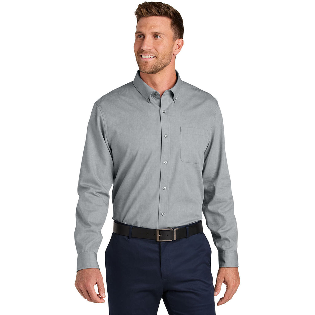 Port Authority Men's Gusty Grey Long Sleeve Nailhead Easy Care Shirt
