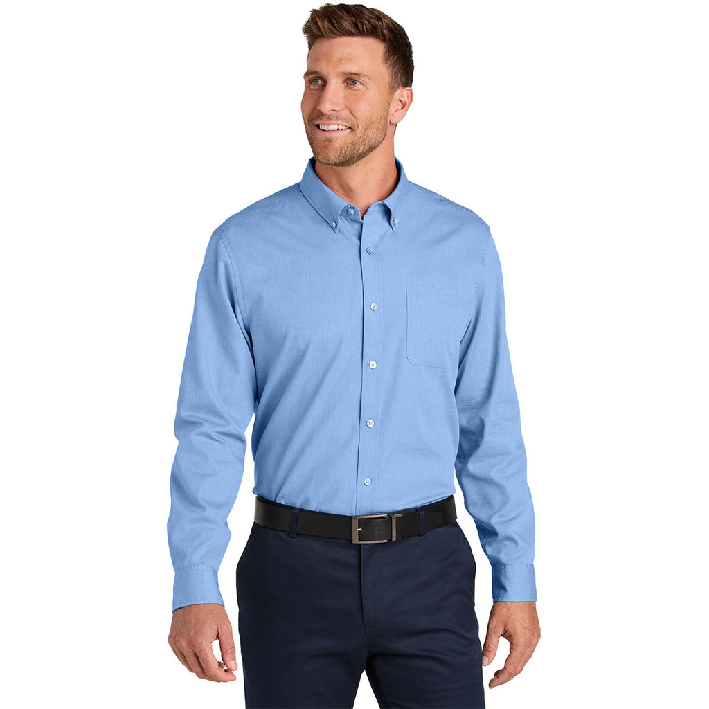 Port Authority Men's Swiss Blue Long Sleeve Nailhead Easy Care Shirt