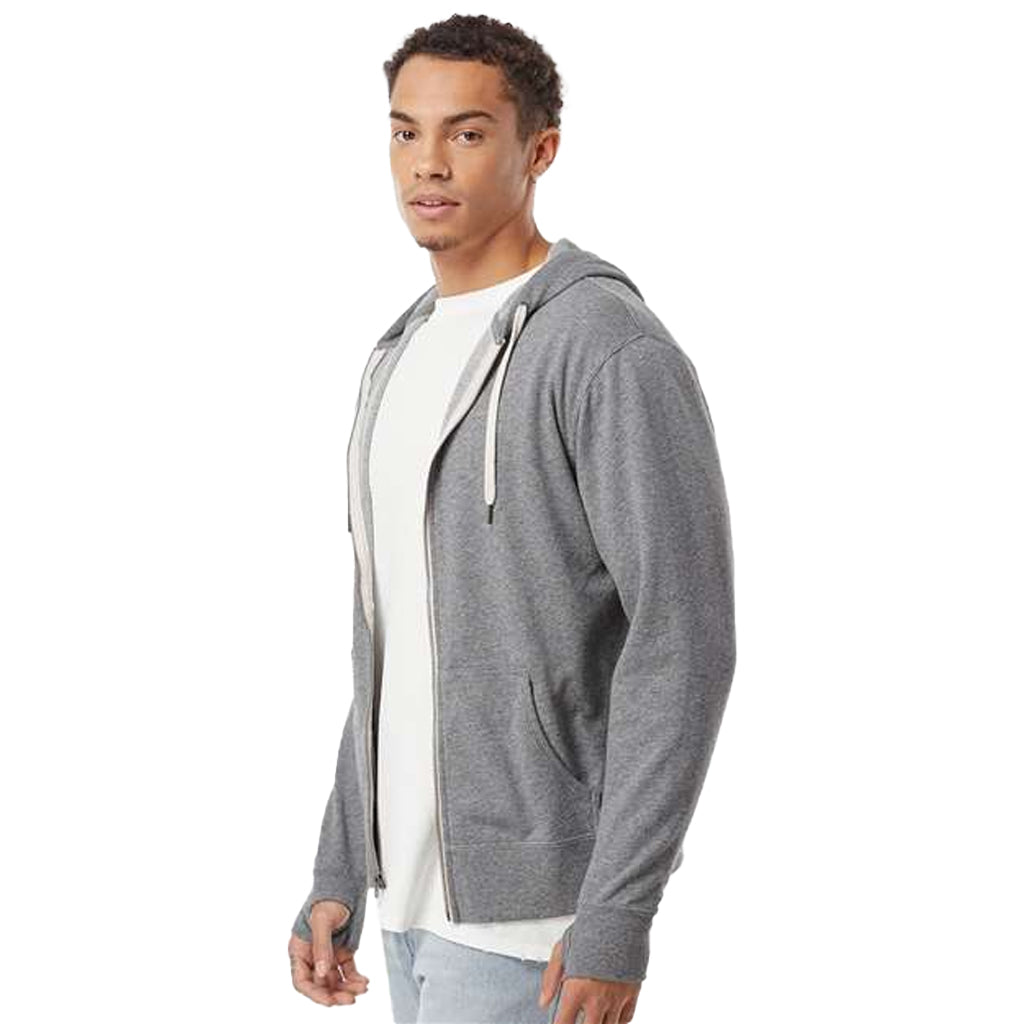 Independent Trading Co. Salt Pepper Heathered French Terry Full-Zip Hooded Sweatshirt