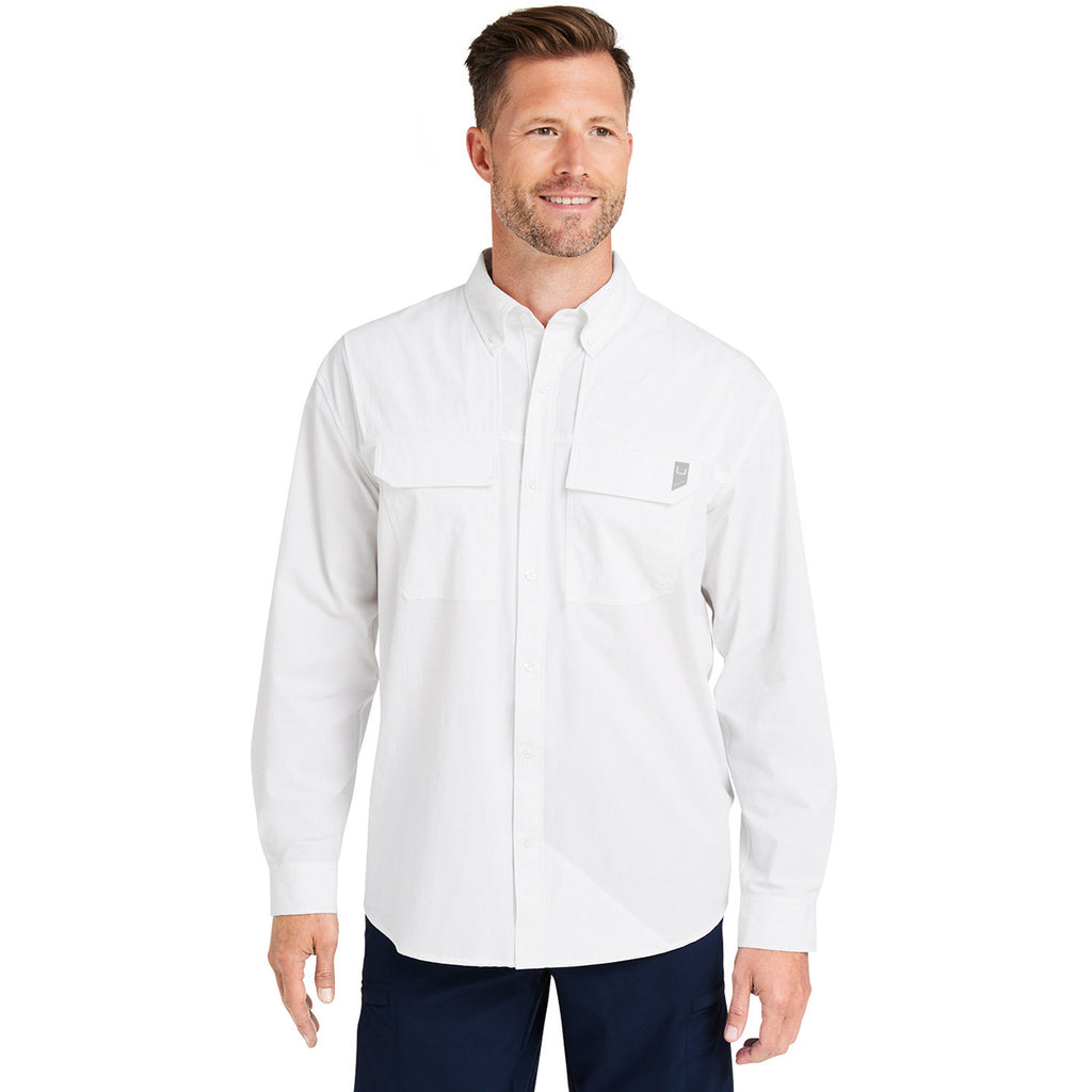 HUK Men's White Creekbed Long Sleeve Shirt